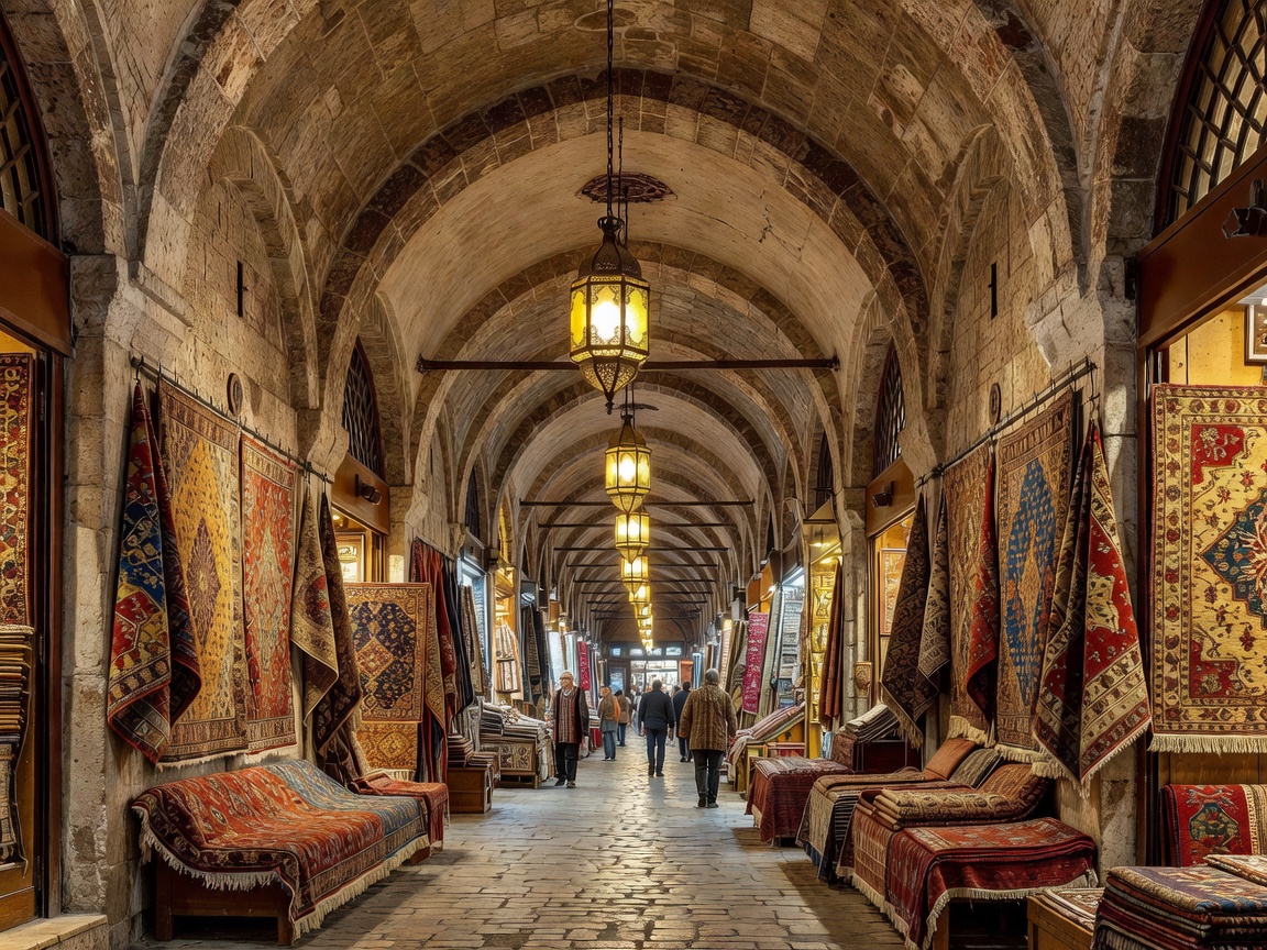 Grand Bazaar Historic Arched Corridor with Lanterns and Carpets